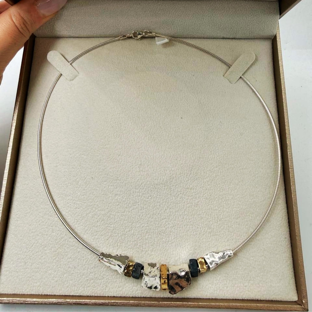 Lightweight Mixed Metal Silver & Gold Plated Statement Necklace
