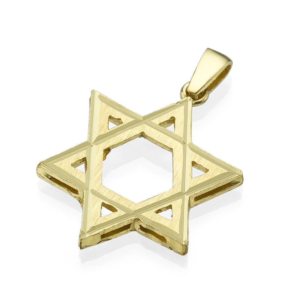 Star of David Pendant - with Lines Dual Finish 14k Gold