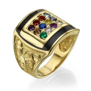 14K Yellow Gold and Black Enamel Hoshen Gems Jerusalem Ring