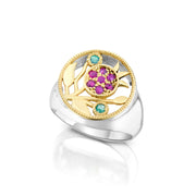 Pomegranate Ring in Silver and Gold with Rubies & Emeralds