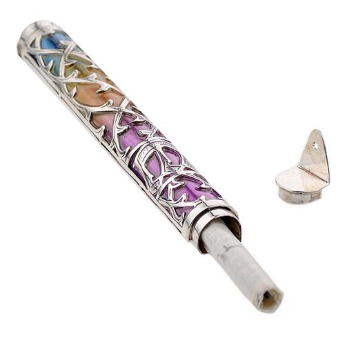 Enamel Colorful Narrow Silver Mezuzah