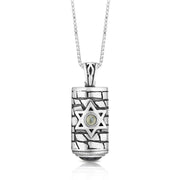Sterling Silver Star of David Mezuzah Pendant Necklace with Garnet and Chrysoberyl Stones