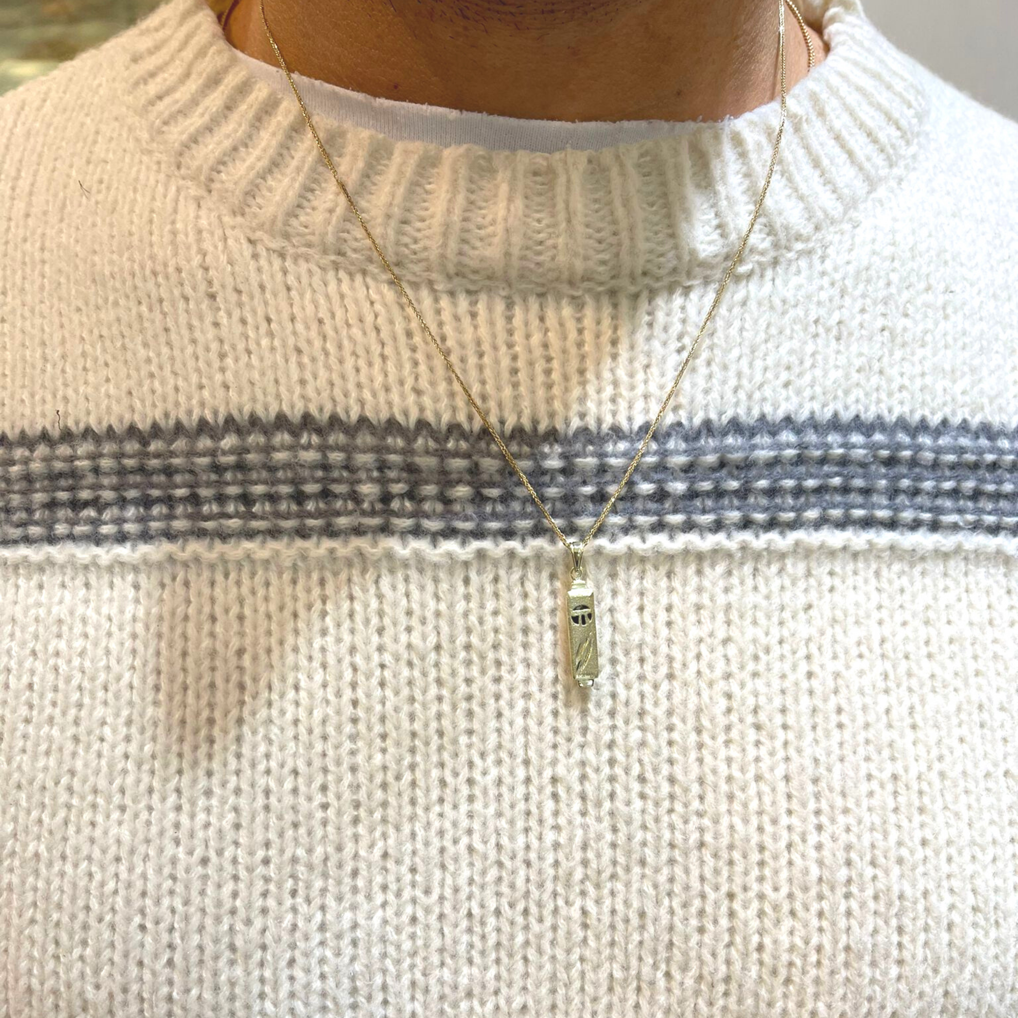 14k Gold Mezuzah Chai Pendant