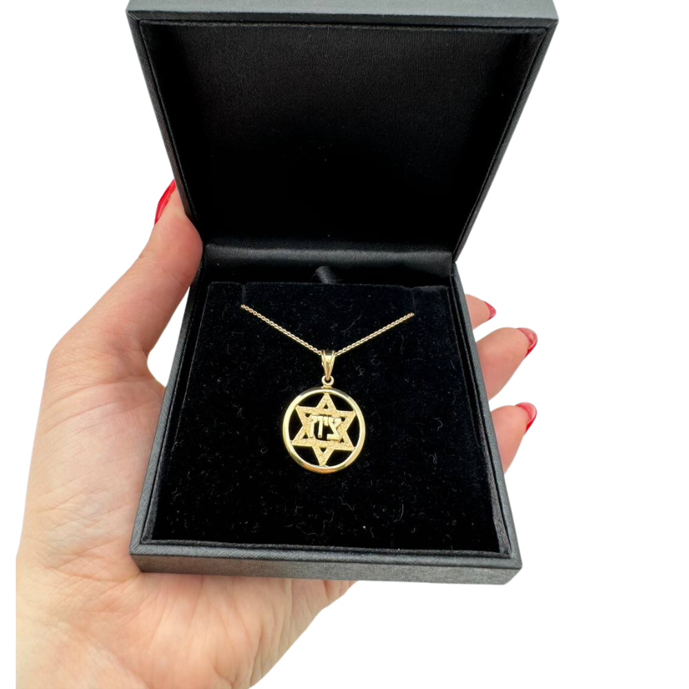 14k Gold Hammered Star of David Zion Jerusalem Pendant