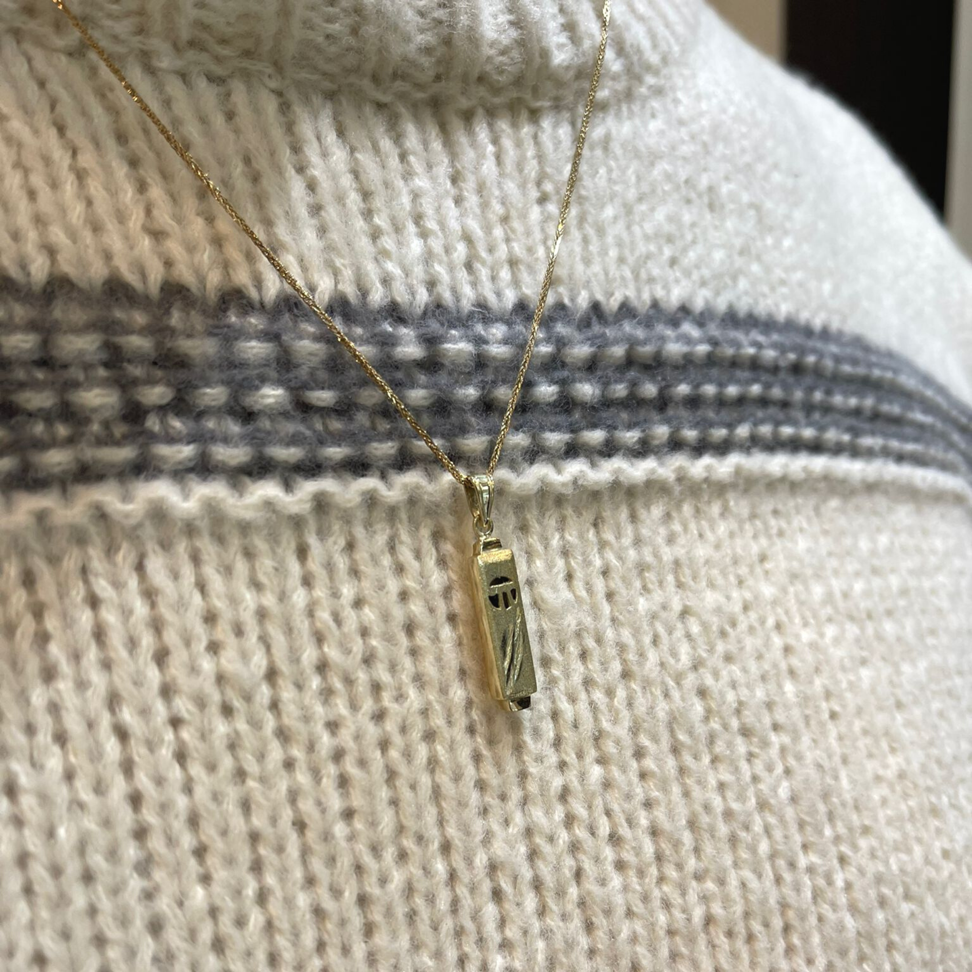14k Gold Mezuzah Chai Pendant