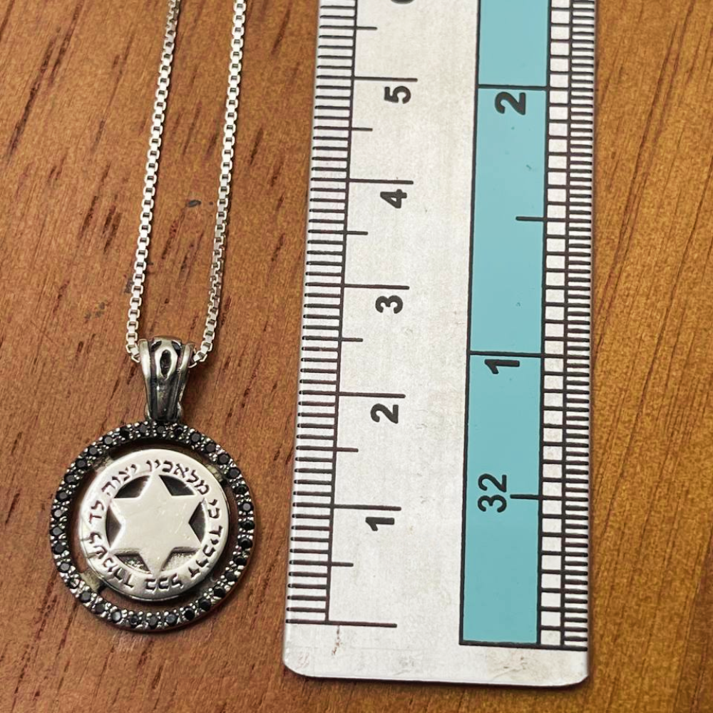 Kabbalah Angel Prayer Magen David Silver necklace with Black Zircons
