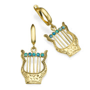 14k Gold Harp of David Opal Beads Dangle Earrings
