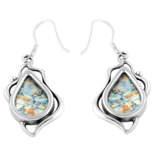 Leaf Tear Drop Roman Glass Earrings