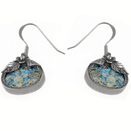 Oval Flower Roman Glass Earrings