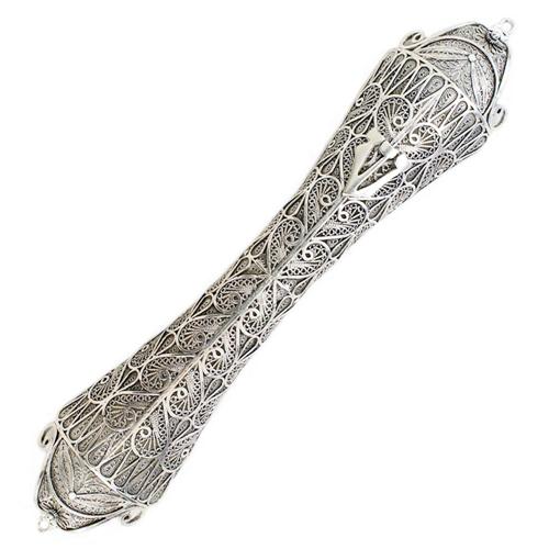 Silver Filigree Curved Mezuzah Case