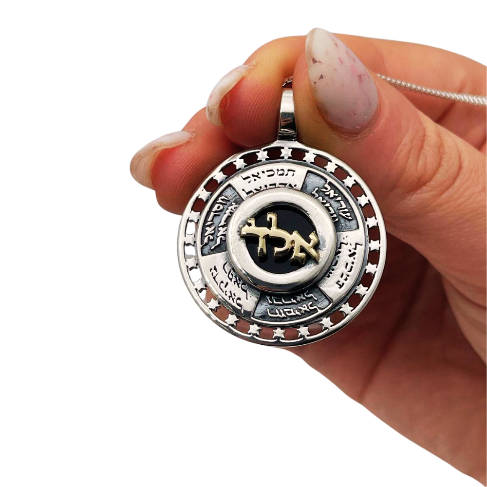 Kabbalistic Guardian Angel Necklace with Aleph-Lamed-Dalet in Gold and Silver