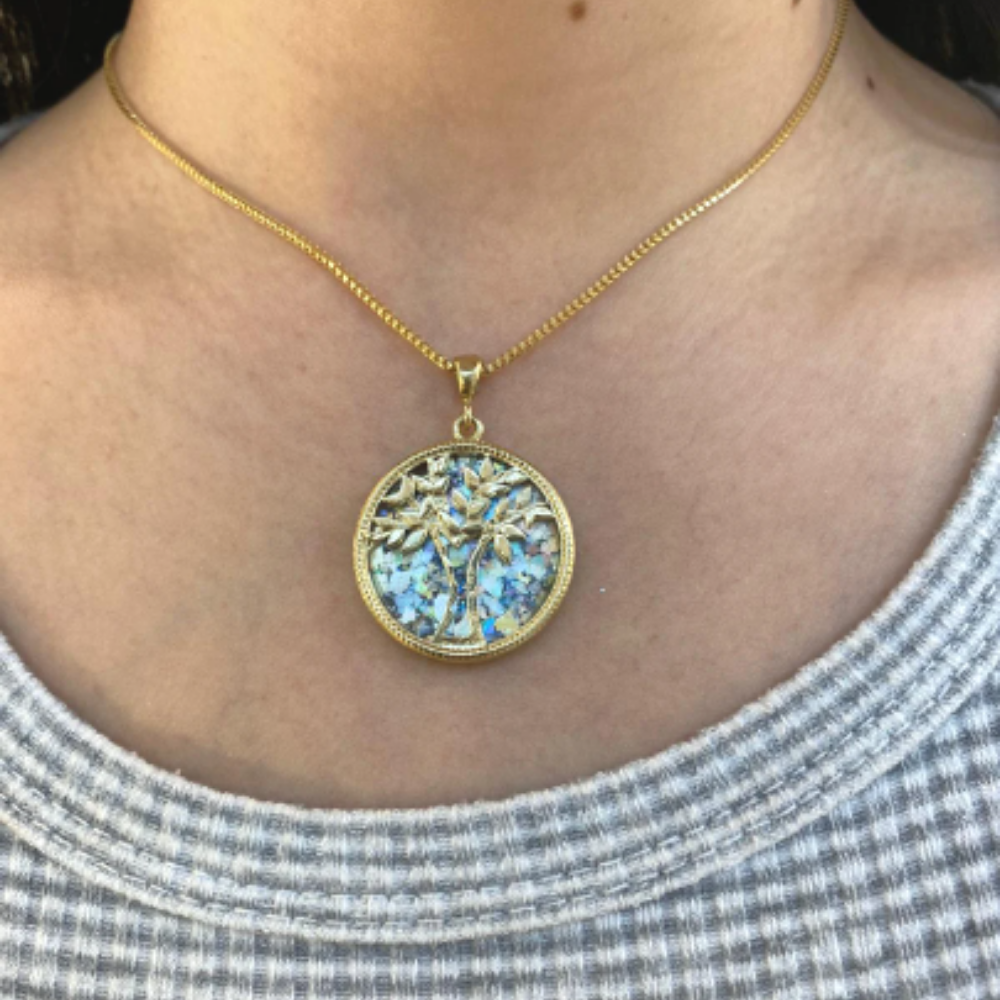 Roman Glass Tree of Life Pendant in 14K Gold