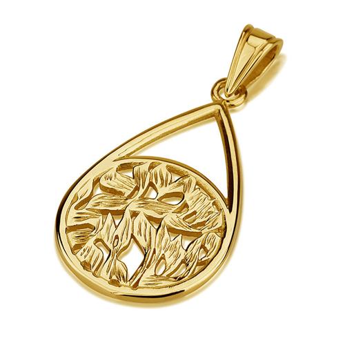 14k Gold Shema Israel Teardrop Pendant