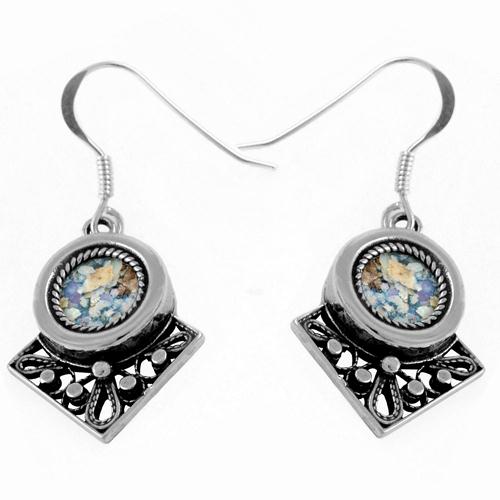 Sterling Silver Roman Style Roman Glass Earrings
