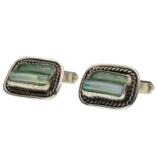 Sterling Silver Roman Glass Square Cufflinks