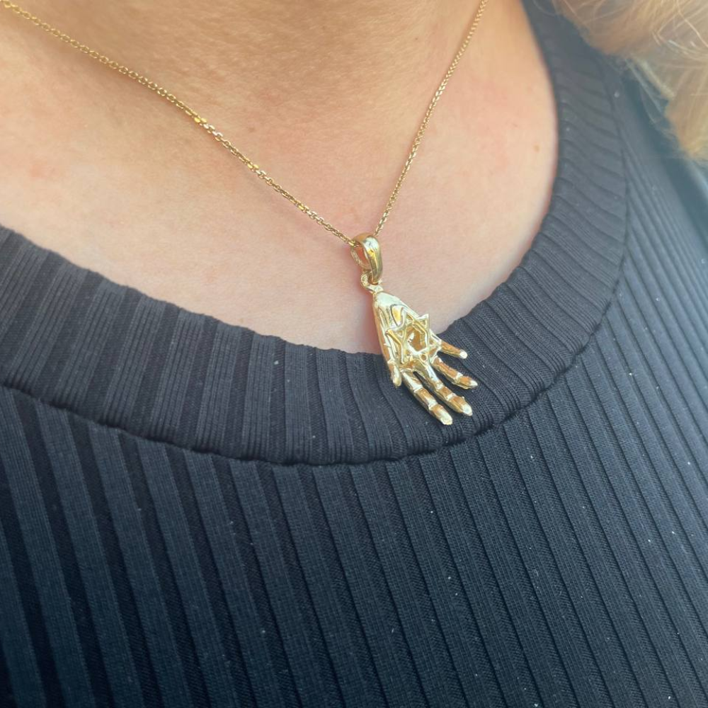 3D Hand Star of David Pendant in 14k Gold