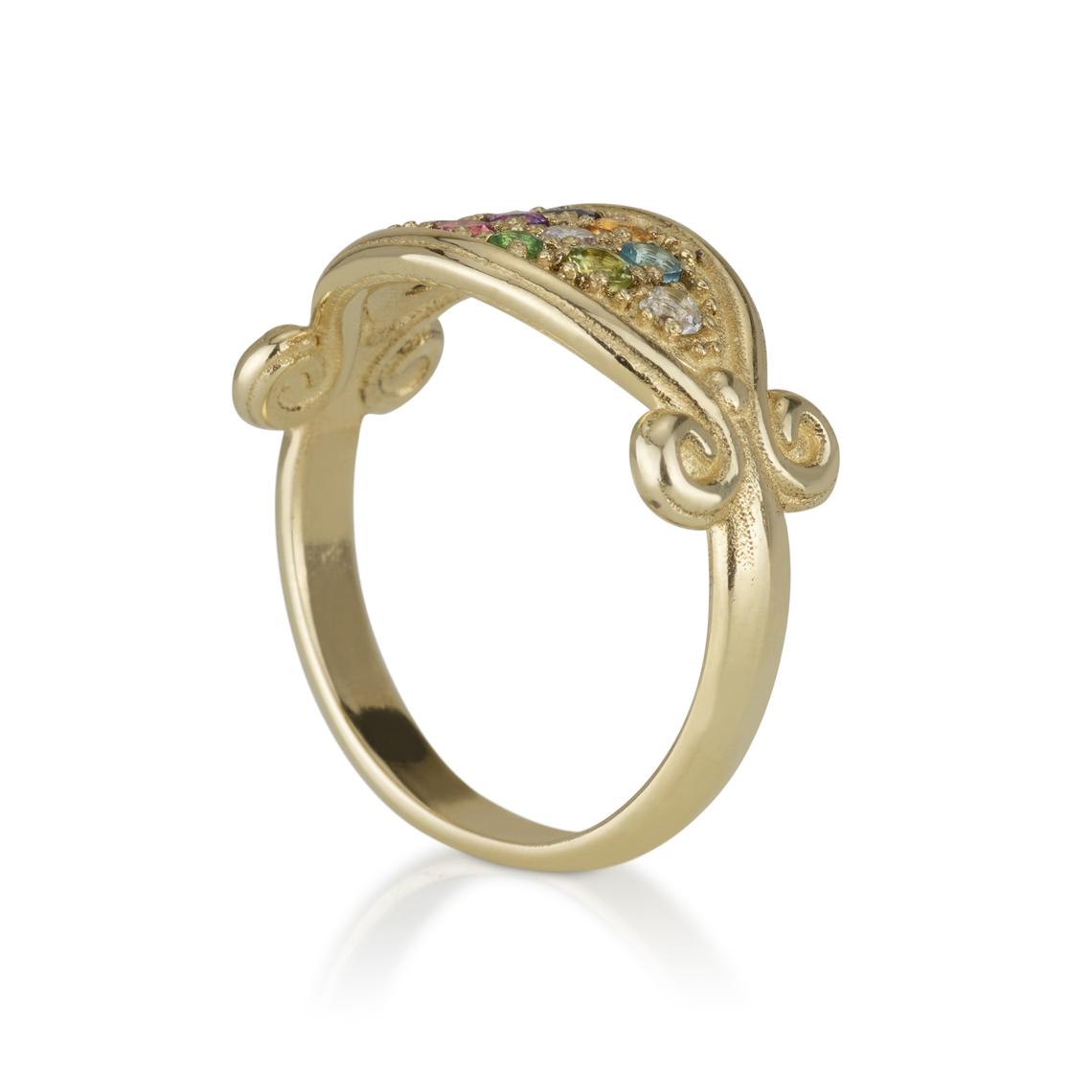 14K Yellow Gold Kabbalah ring with 12 Hoshen Stones (2 mm)