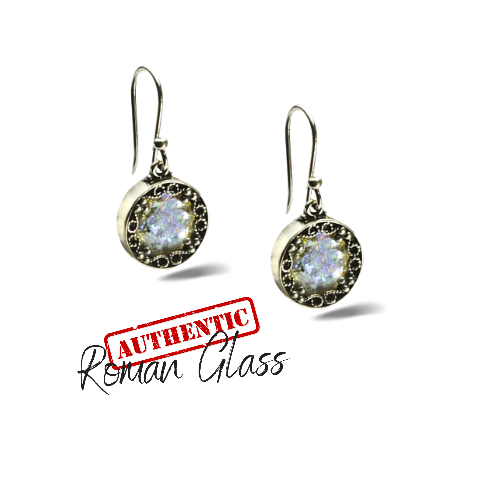 Sterling Silver Sparkling Roman Glass Round Earrings