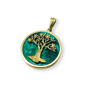 Tree of Life Round Pendant with Eilat Stone in 14K Gold