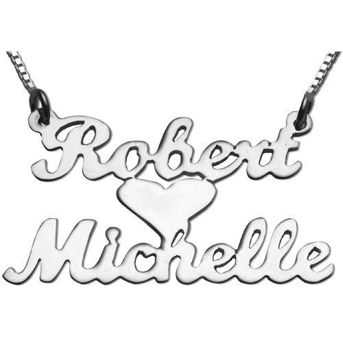 Lovers Heart Silver Name Necklace