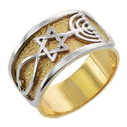 Star of David Messianic Seal of Jerusalem Ring - 14K Gold Two Tone Grafted-In Ring