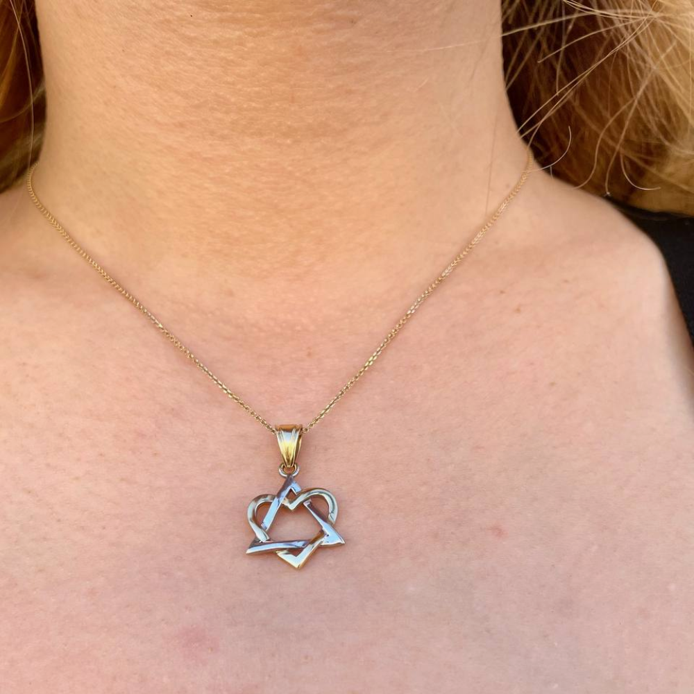Heart Star of David Pendant in 14K White and Yellow Gold