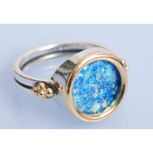 Silver and Gold Roman Glass Circle Ring