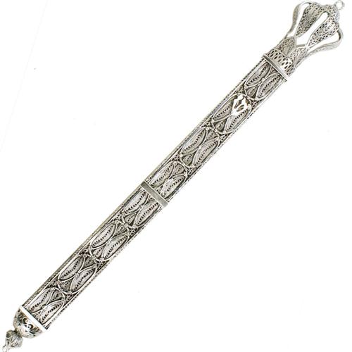 Silver Filigree Tall Crown Mezuzah Case