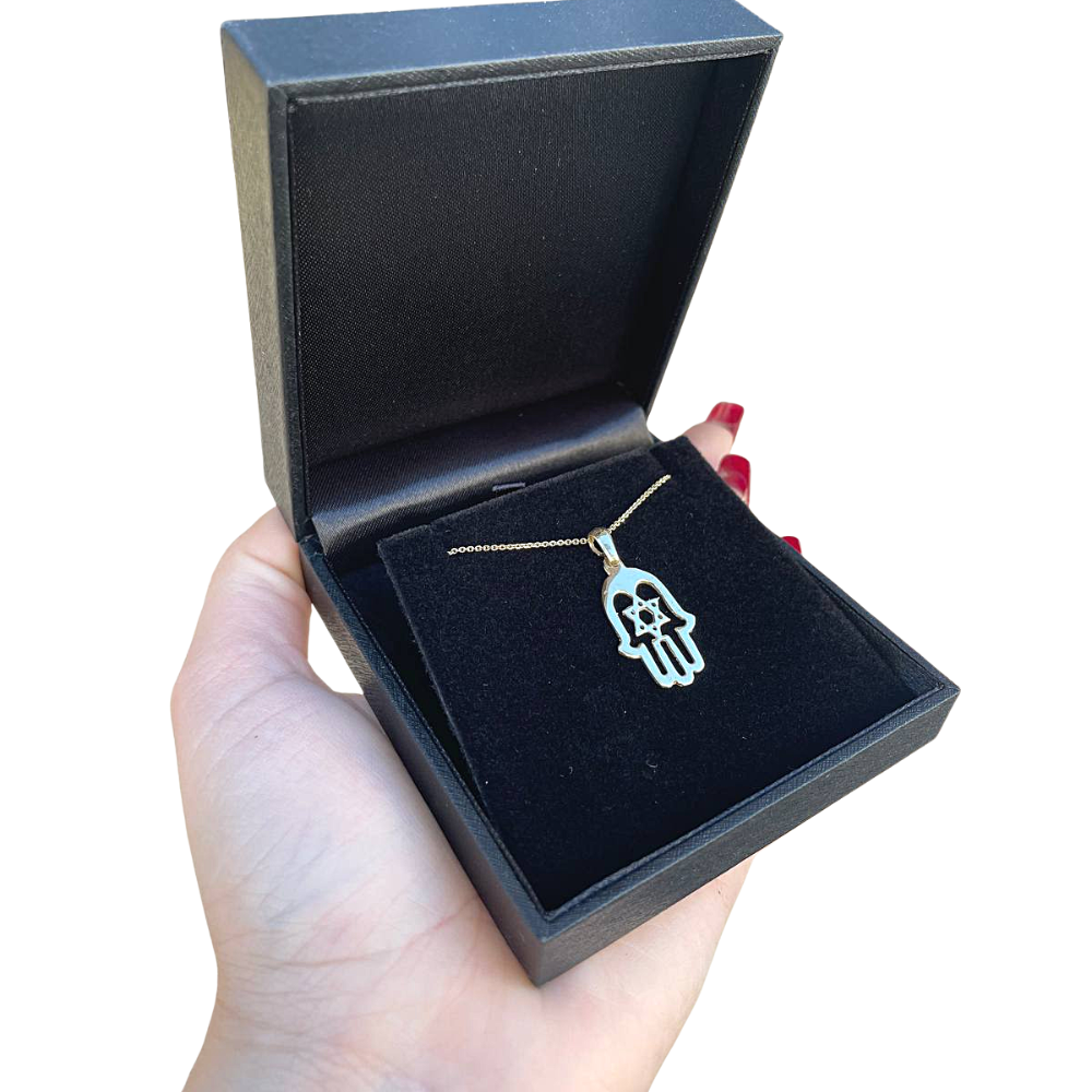 Hamsa Hand Star of David Pendant - 14k Gold