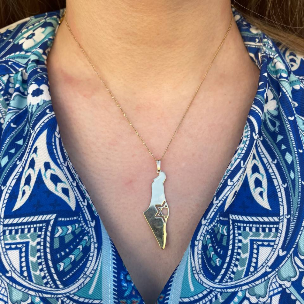 Map of Israel with Star of David 14K Gold Pendant