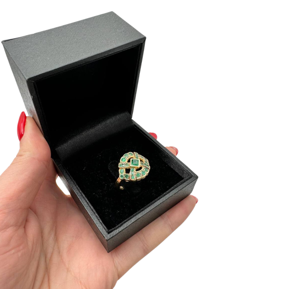 Vintage Style Ring with Emeralds in 14K Gold