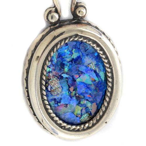 Silver Roman Glass Oval Earrings