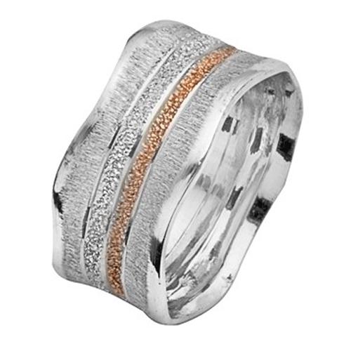 White and Rose Gold Striped Wavy Wedding Ring