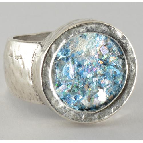 Silver Hammered Roman Glass Ring