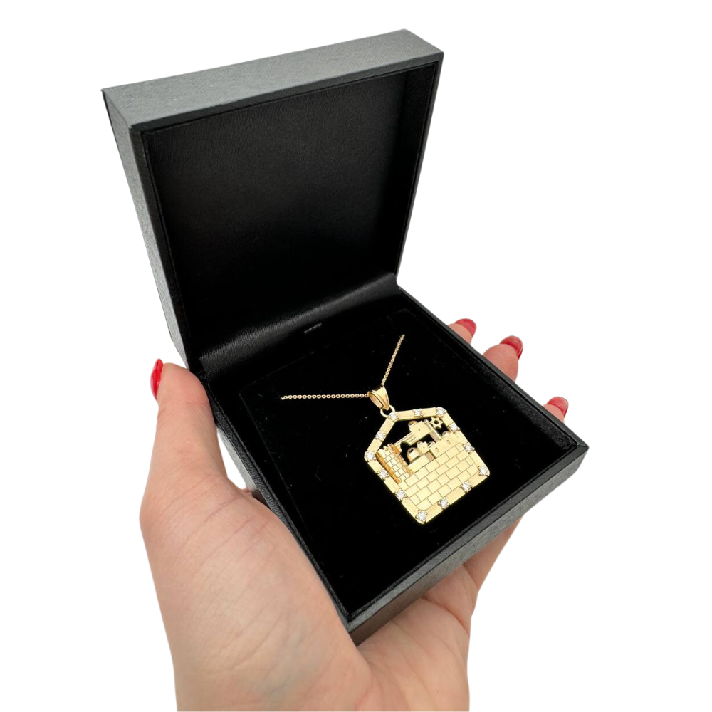 Jerusalem Skyline Western Wall Pendant in 18K Gold with Diamonds