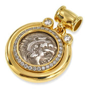 18k Gold and Diamond Alexander Coin Pendant