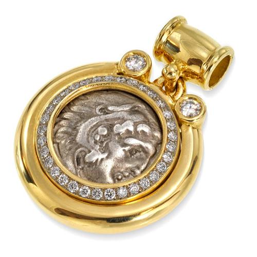 18k Gold and Diamond Alexander Coin Pendant