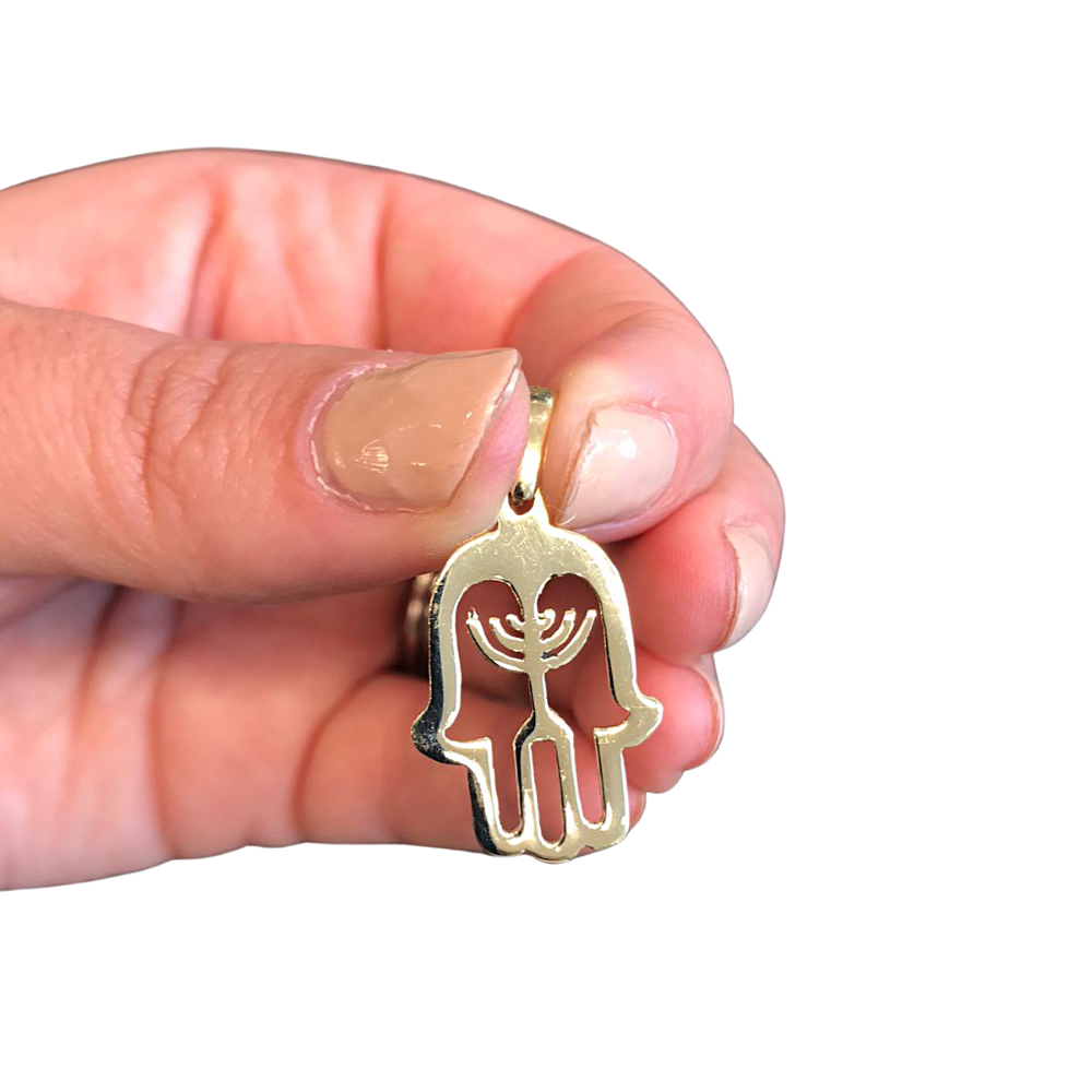 Hamsa Menorah 14k Yellow Gold Pendant