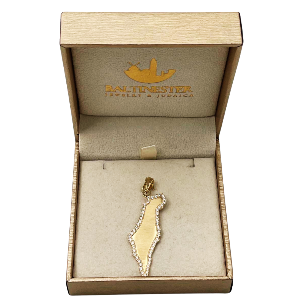 Diamond Map of Israel Am Israel Chai Pendant in 14K Gold