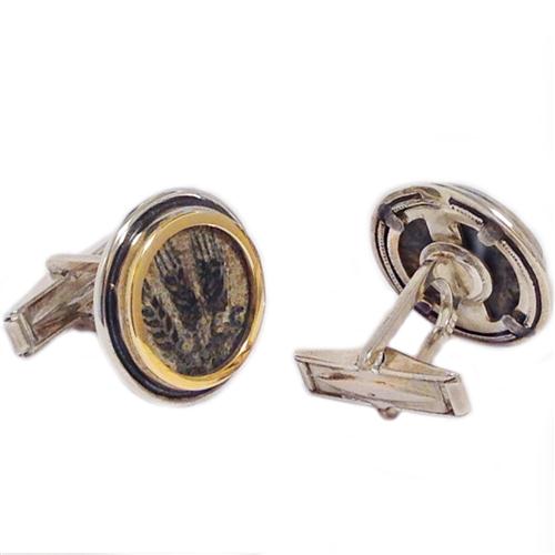 Silver and 14k Gold Round King Agrippa Coin Cufflinks