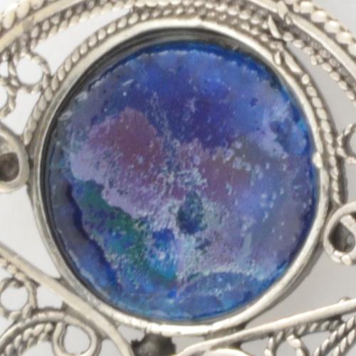 Silver Roman Glass Circle Filigree Earrings