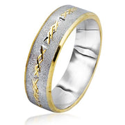 Two Tone 14k Gold Florentine Wedding Band