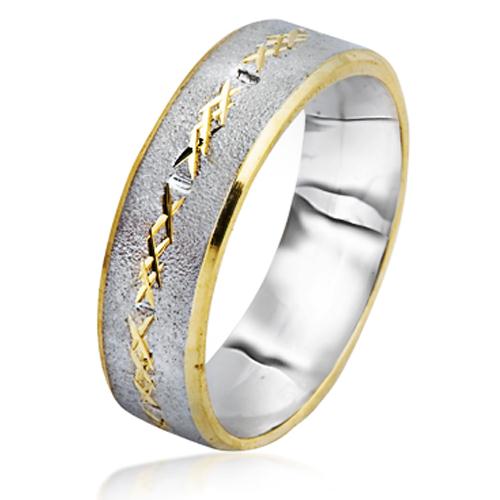 Two Tone 14k Gold Florentine Wedding Band