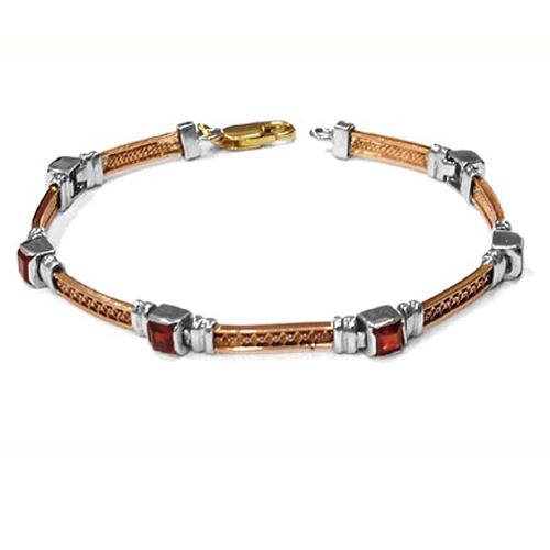 14K Yellow, White, and Rose Gold Garnet Bracelet
