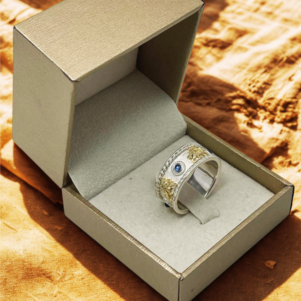 Lion of Zion Ring with Blue Sapphires in 14K Gold & Sterling Silver