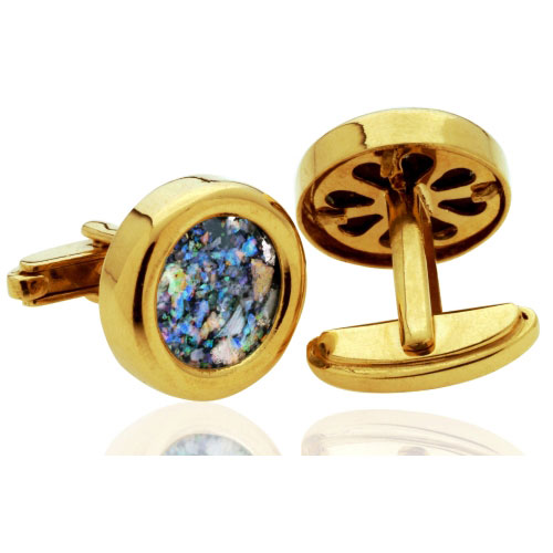 14k Gold Roman Glass Round Cufflinks