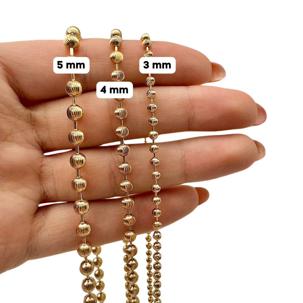 14K Gold Large Diamond Cut Ball Chain - 5mm Heavyweight