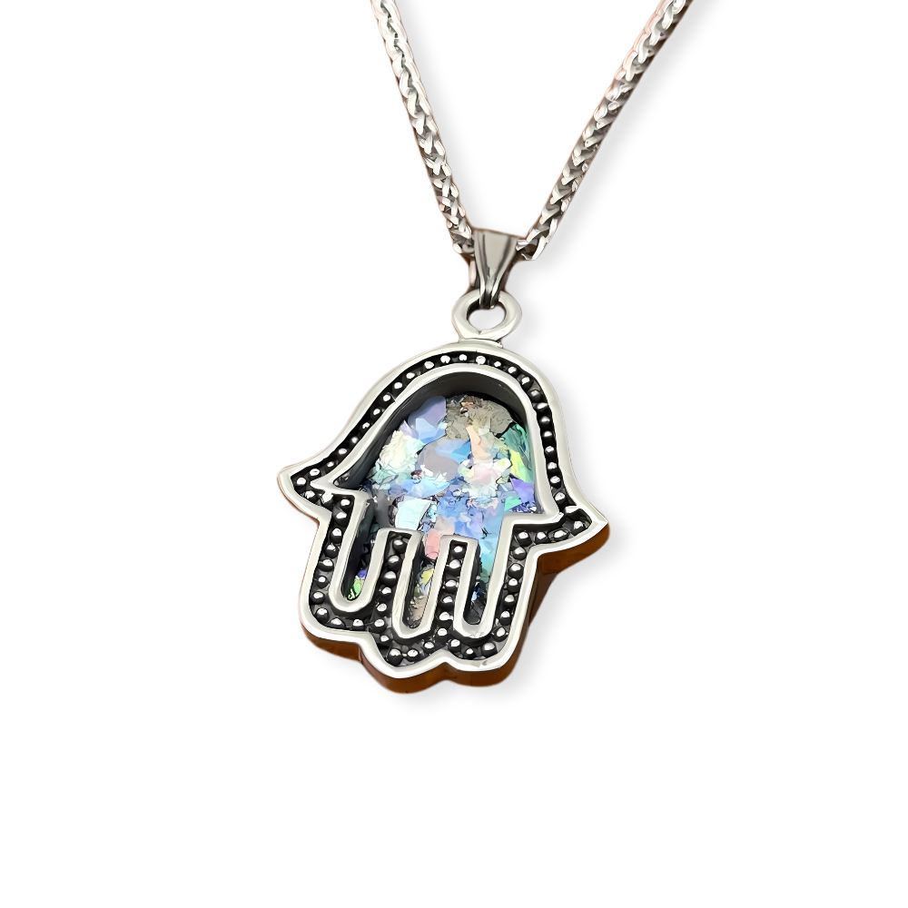 Sterling Silver Roman Glass Hamsa Pendant