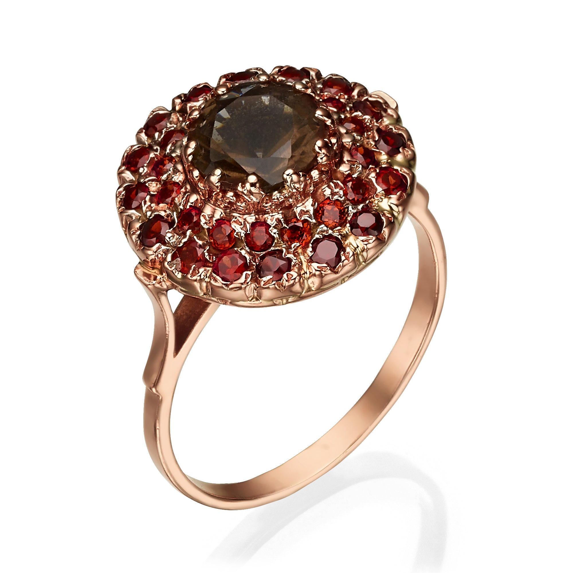 14K Rose Gold Vintage Style Round Garnet Ring