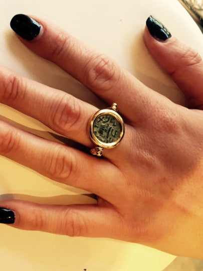 14k Gold Ancient Masada Coin Ring-cum-Pendant